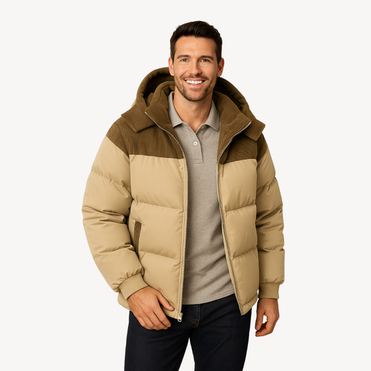 Men’s Quilted Puffer Jacket with Trimmed Hood – Refined Modern Layer