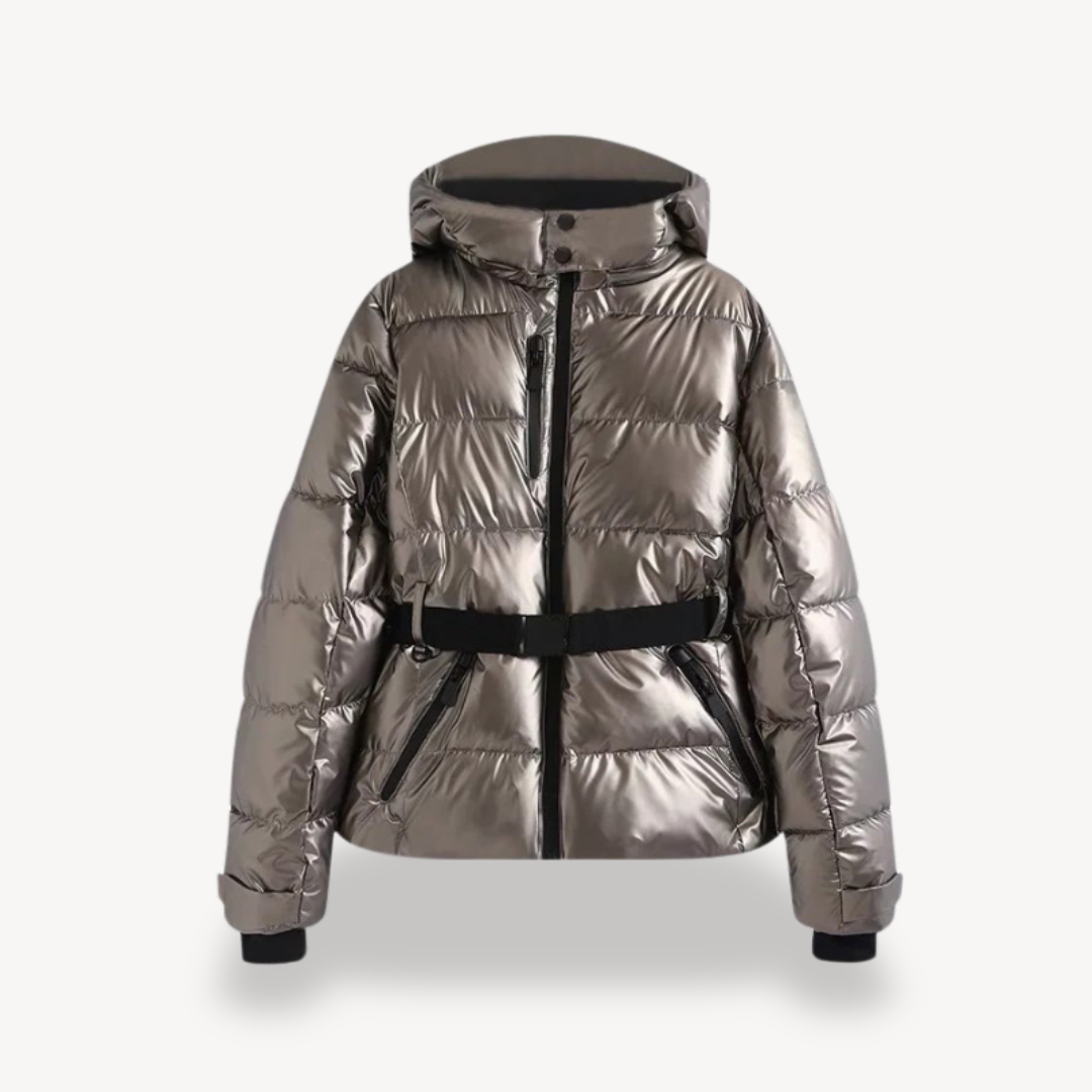 Women’s Hooded Belted Puffer Jacket – Refined Longline Quilted Style